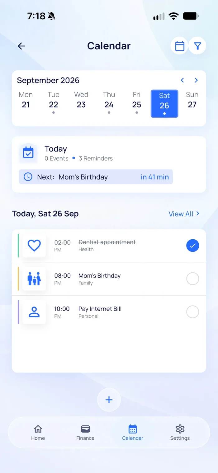 Zunova calendar screen